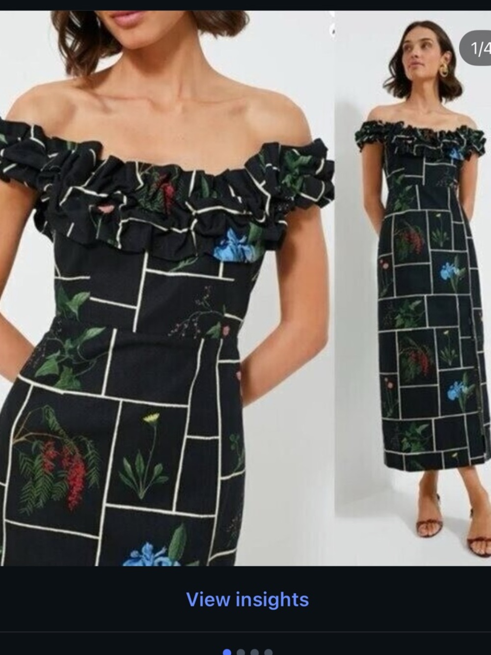 Tuckernuck Black Off-Shoulder Floral Grid Maxi Dress